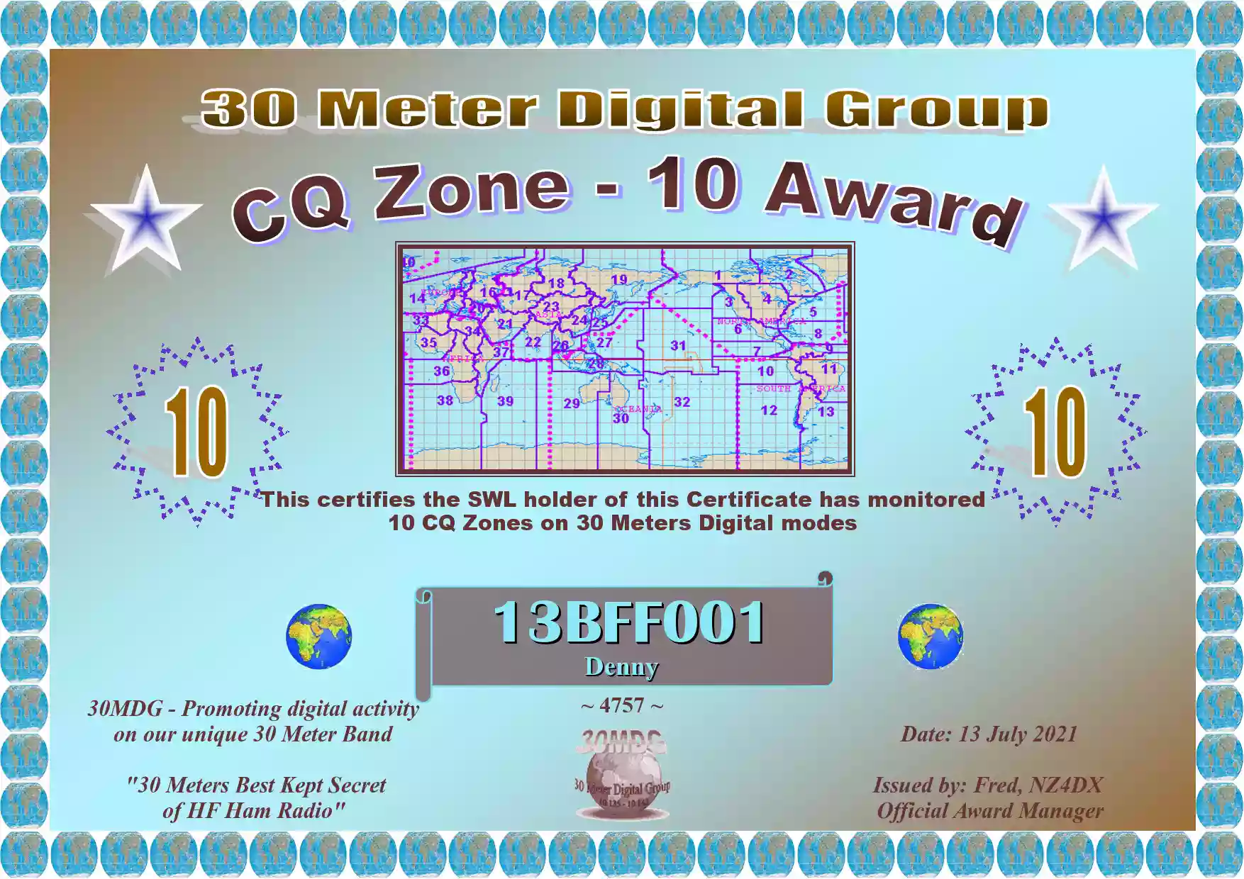 13BFF001 30MDG Certificate